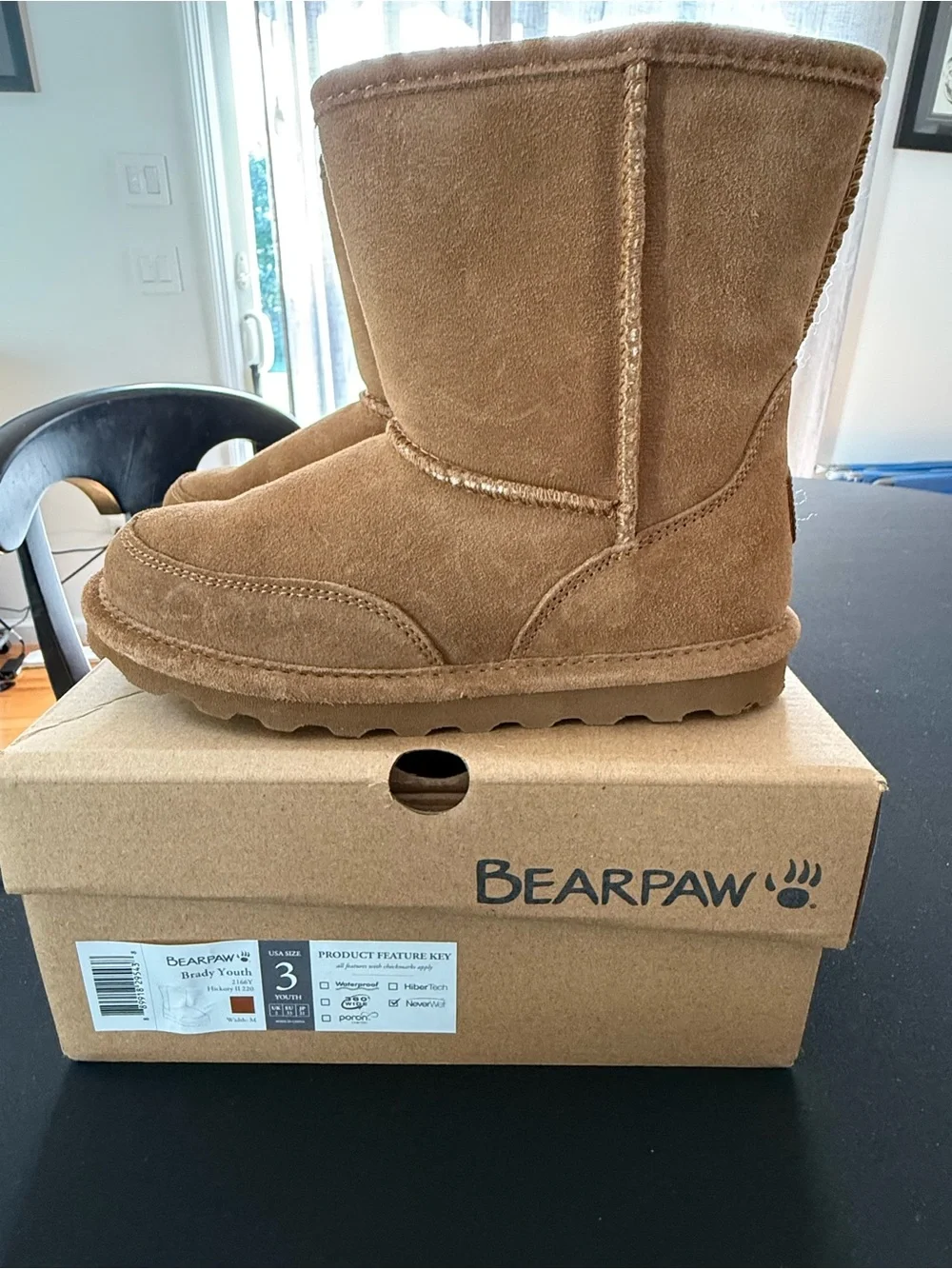 BearPaw Kids Short Suede Boots in Hickory Brown